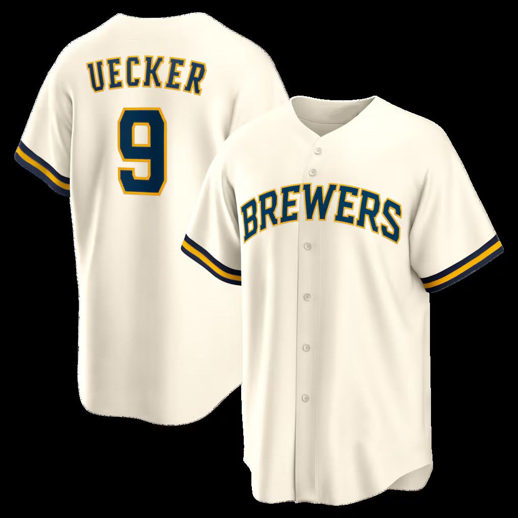 Milwaukee Brewers #9 Bob Uecker Cream BUTLER Home Retired Player Replica Jersey