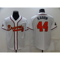 Atlanta Braves #44 Hank Aaron 2022 White Gold BUTLER World Series Champions Program Cool Base Stitched Jersey