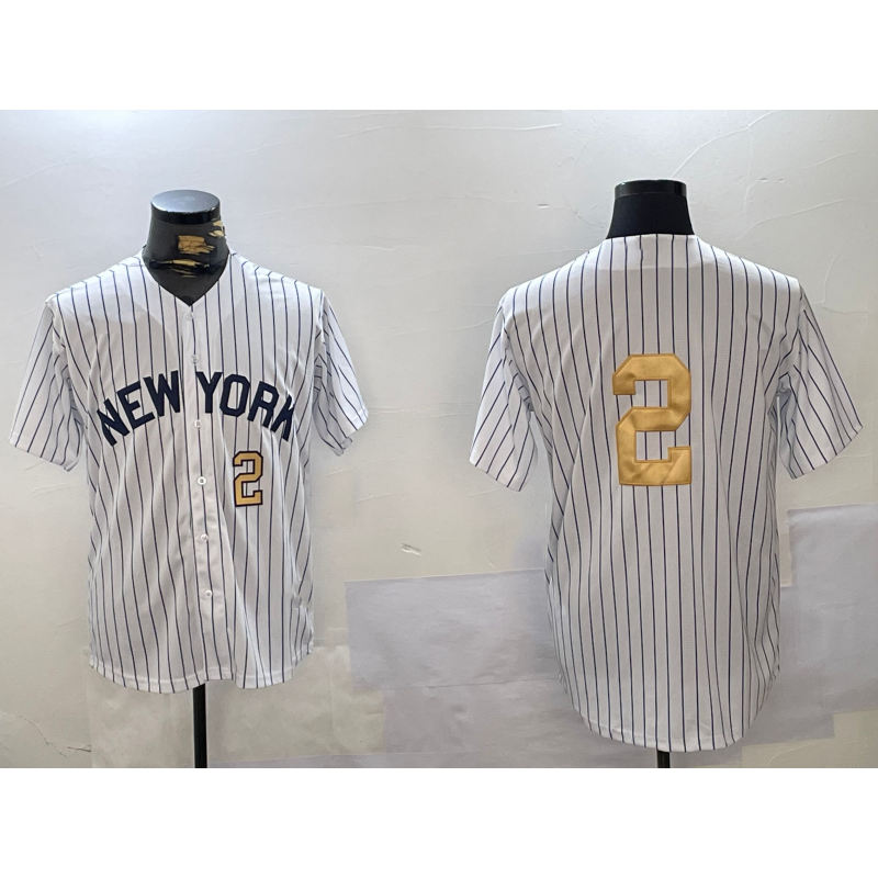 New York Yankees #2 Derek Jeter White BUTLER Pinstripe Without Name Fashion Cool Base Jerseys