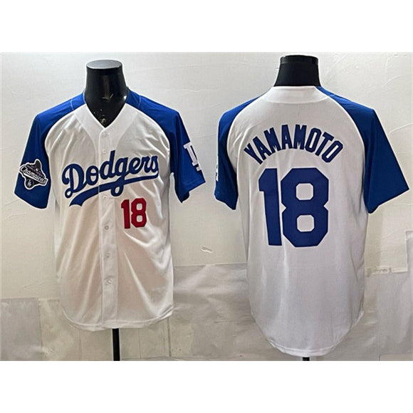 Los Angeles Dodgers #18 Yoshinobu Yamamoto White Royal BUTLER 2025 World Series Limited Stitched Jersey