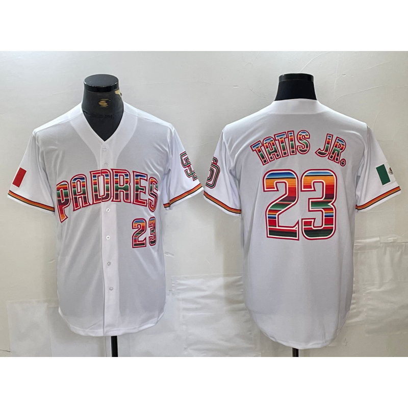 San Diego Padres #23 Fernando Tatis Jr Mexico White BUTLER Cool Base Stitched Baseball Jersey