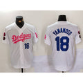 Los Angeles Dodgers #18 Yoshinobu Yamamoto White Pink BUTLER Vin & Kobe Patch Stitched Jersey 2