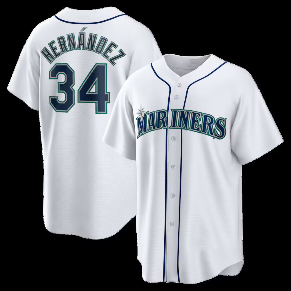 Seattle Mariners #34 Felix Hernandez White BUTLER Home Retired Player Replica Jersey