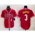 Philadelphia Phillies #3 Bryce Harper Number Red BUTLER Cool Base Stitched Jerseys