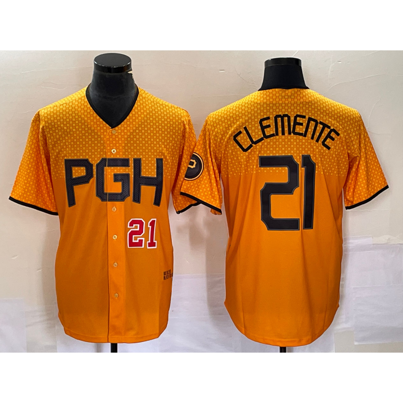 Pittsburgh Pirates #21 Roberto Clemente Number Gold BUTLER 2023 City Connect Stitched Jersey 3