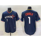Houston Astros #1 Carlos Correa Navy BUTLER 2025 City Connect With Texas Patch Limited Stitched Jersey