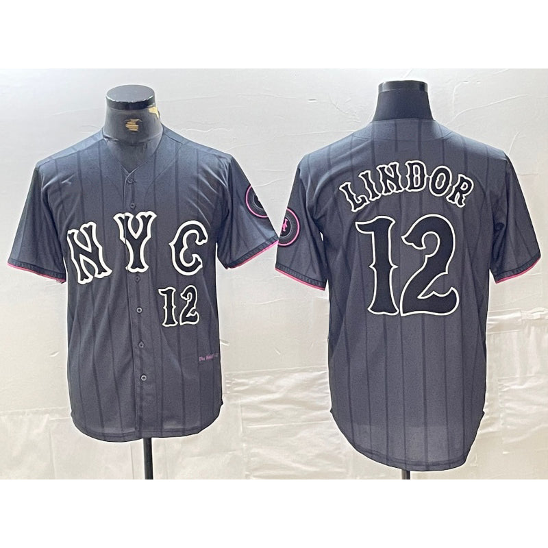 New York Mets #12 Francisco Lindor Number Grey BUTLER 2024 City Connect Cool Base Stitched Jersey 2