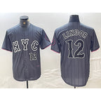 New York Mets #12 Francisco Lindor Number Grey BUTLER 2024 City Connect Cool Base Stitched Jersey 2
