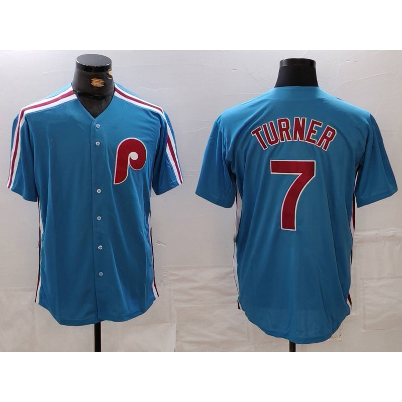 Philadelphia Phillies #7 Trea Turner Blue BUTLER Cooperstown Throwback Cool Base Jersey