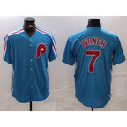 Philadelphia Phillies #7 Trea Turner Blue BUTLER Cooperstown Throwback Cool Base Jersey