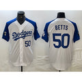 Los Angeles Dodgers #50 Mookie Betts Number White Blue BUTLER Fashion Stitched Cool Base Limited Jersey 2