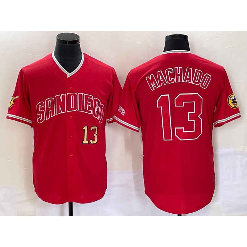 San Diego Padres #13 Manny Machado Number Red BUTLER NEW 2023 Cool Base Stitched Jersey