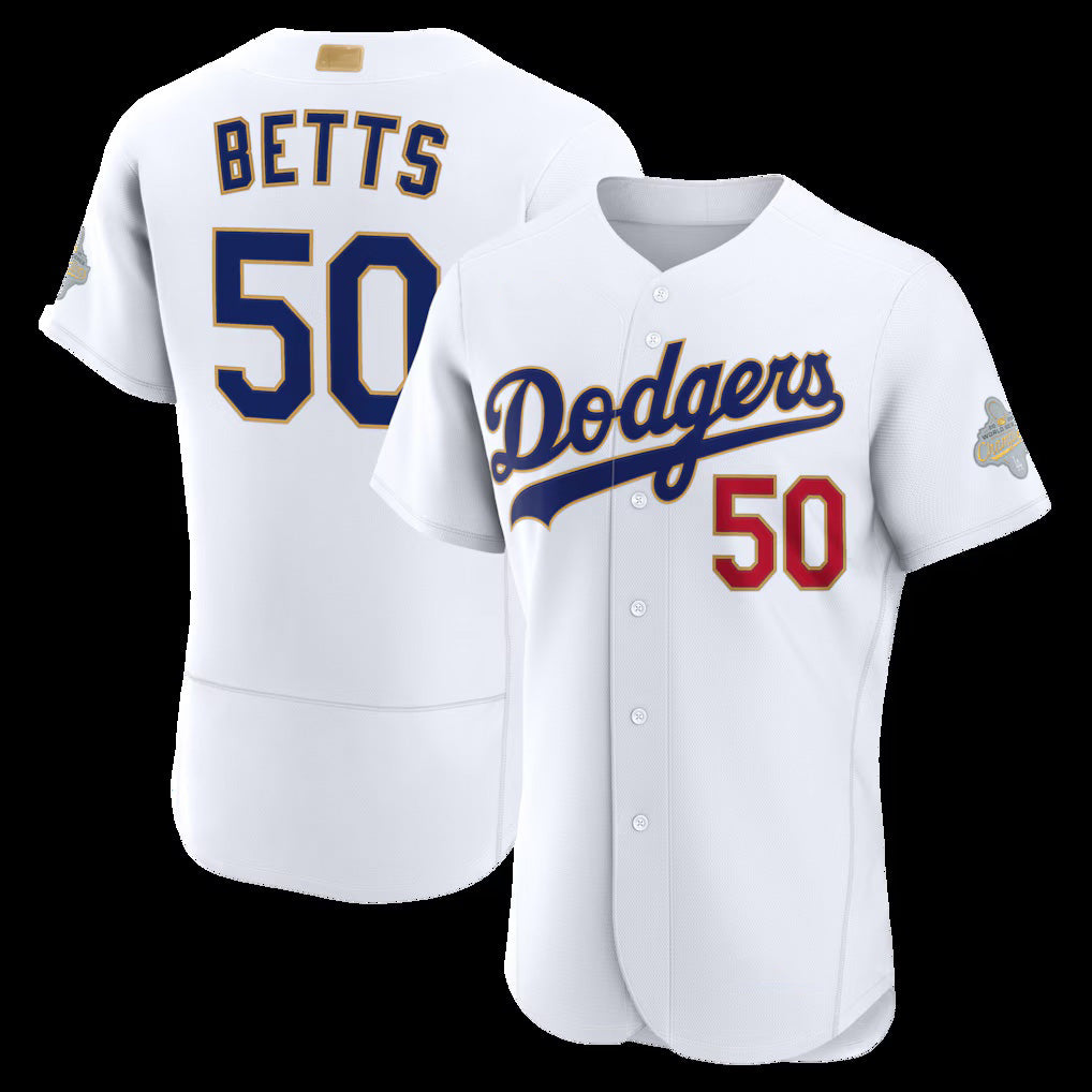 Los Angeles Dodgers #50 Mookie Betts White BUTLER 2026 Gold Collection Authentic Jersey