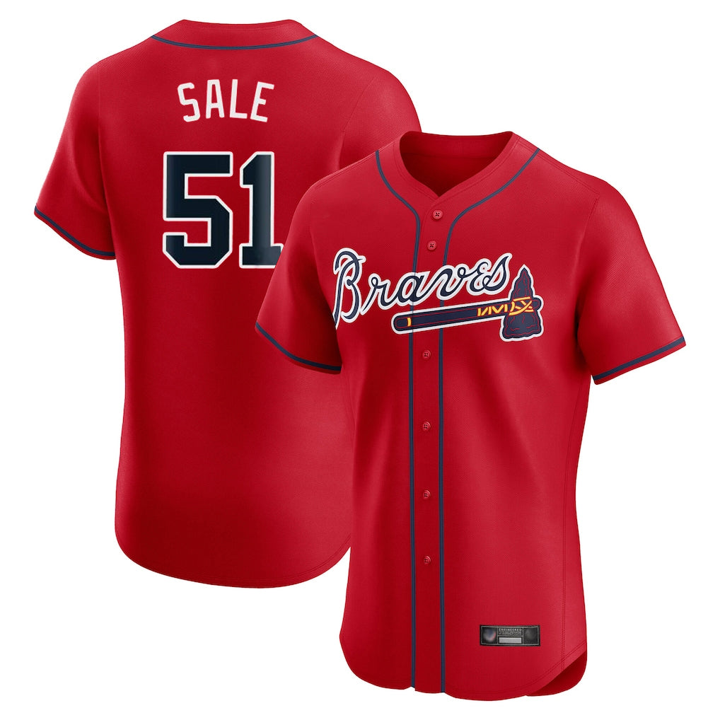 Atlanta Braves #51 Chris Sale Player Red BUTLER Limited Elite Home Game Stitched Jerseys