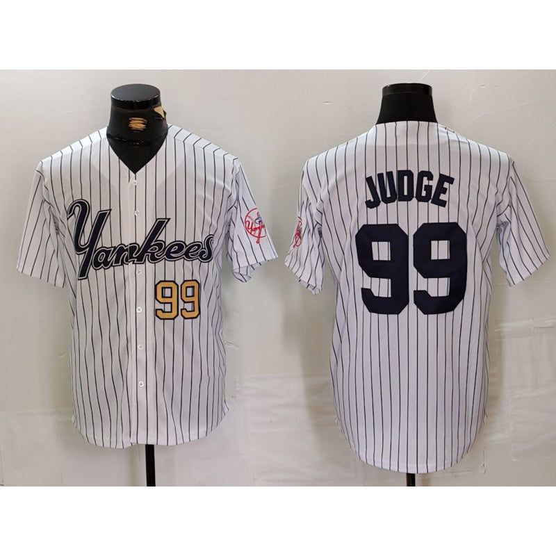 New York Yankees #99 Aaron Judge White BUTLER Pinstripe Fashion Cool Base Jerseys 2