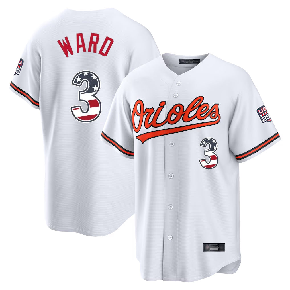 Baltimore Orioles #3 Taylor Ward Player White BUTLER USA 250 Fourth of July Home Game Stitched Jerseys