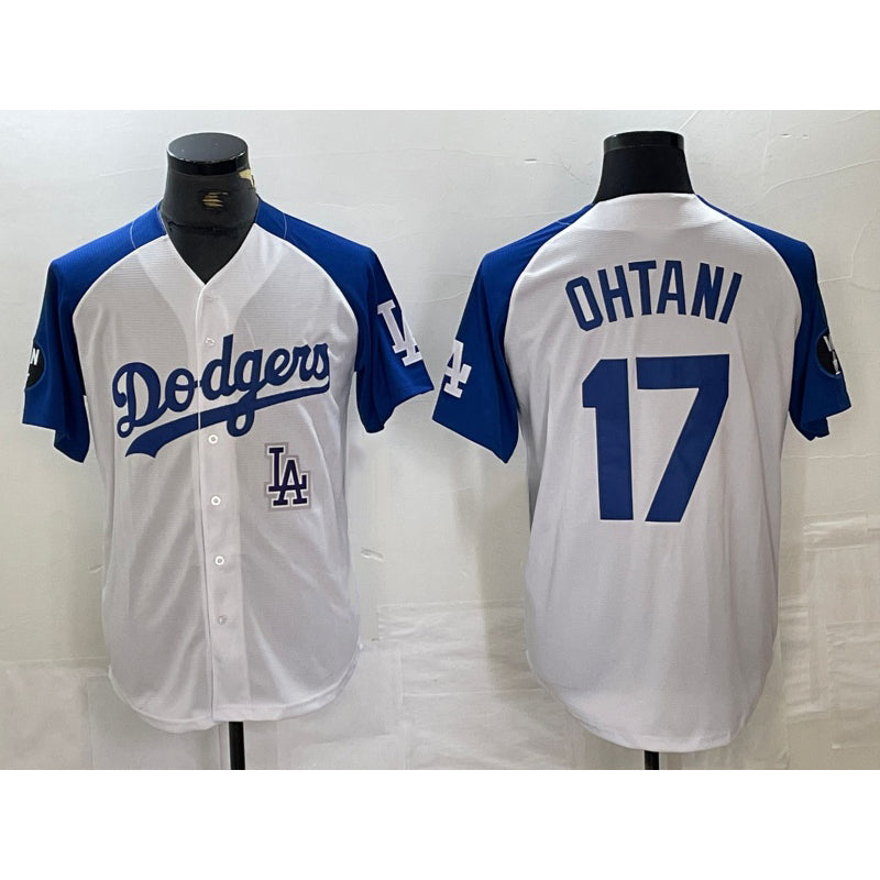 Los Angeles Dodgers #17 Shohei Ohtani White Blue BUTLER Fashion Stitched Cool Base Limited Jersey 2
