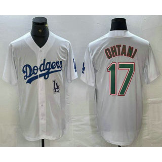 Los Angeles Dodgers #17 Shohei Ohtani White Green BUTLER Stitched Cool Base Jersey 2