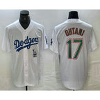 Los Angeles Dodgers #17 Shohei Ohtani White Green BUTLER Stitched Cool Base Jersey 2