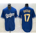 Los Angeles Dodgers #17 Shohei Ohtani Blue Gold BUTLER Stitched Cool Base Jersey 2
