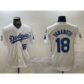 Los Angeles Dodgers #18 Yoshinobu Yamamoto White BUTLER 2024 World Series With Fernando Memorial Patch Home Limited Stitched Jersey 2