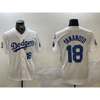 Los Angeles Dodgers #18 Yoshinobu Yamamoto White BUTLER 2024 World Series With Fernando Memorial Patch Home Limited Stitched Jersey 2