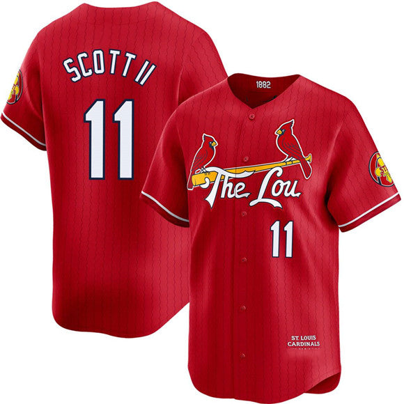 St. Louis Cardinals #11 Victor Scott II Red BUTLER City Connect Limited Stitched Jersey