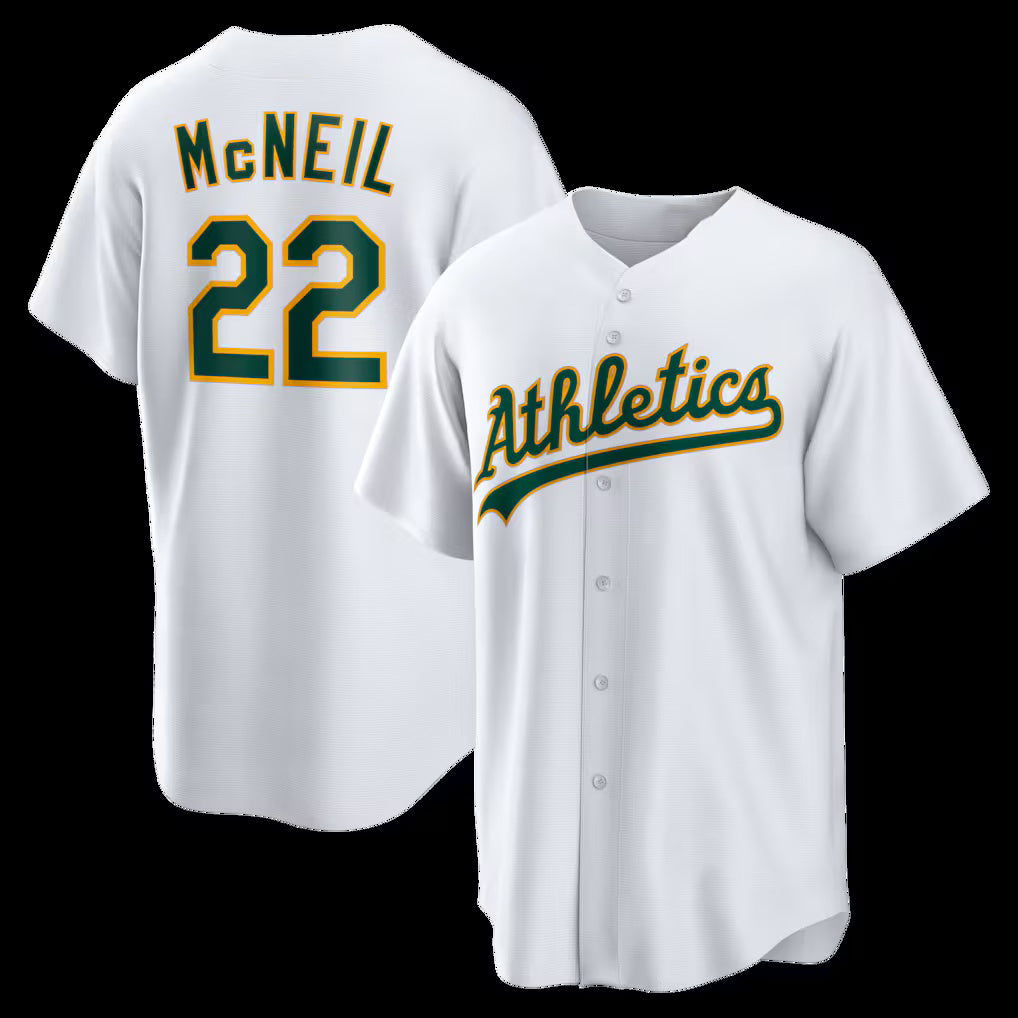Oakland Athletics #22 Jeff McNeil White BUTLER Home Replica Jersey