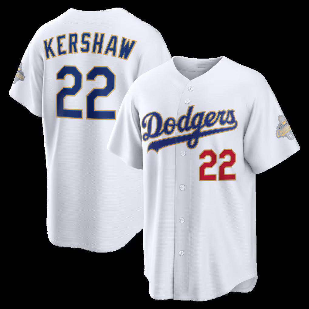 Los Angeles Dodgers #22 Clayton Kershaw White BUTLER 2026 Gold Collection Stadium Jersey