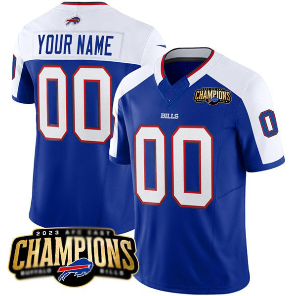 Custom B.Bills Active Player Blue White BUTLER 2023 F.U.S.E. AFC East Champions Ptach Stitched Jersey