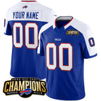Custom B.Bills Active Player Blue White BUTLER 2023 F.U.S.E. AFC East Champions Ptach Stitched Jersey
