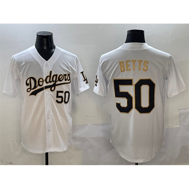 Los Angeles Dodgers #50 Mookie Betts White Gold BUTLER Limited Stitched Jersey