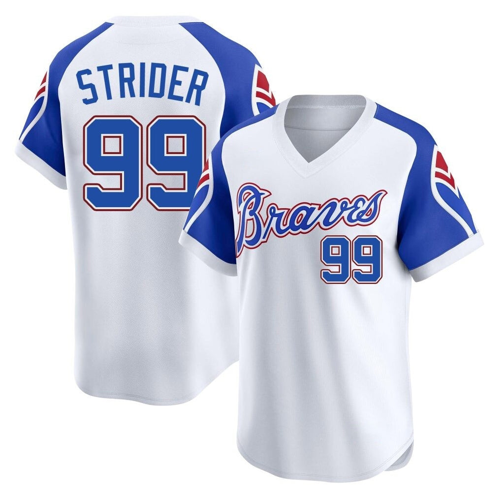 Atlanta Braves #99 Spencer Strider Player White BUTLER Throwback Cooperstown Collection T-shirt Game Stitched Jerseys