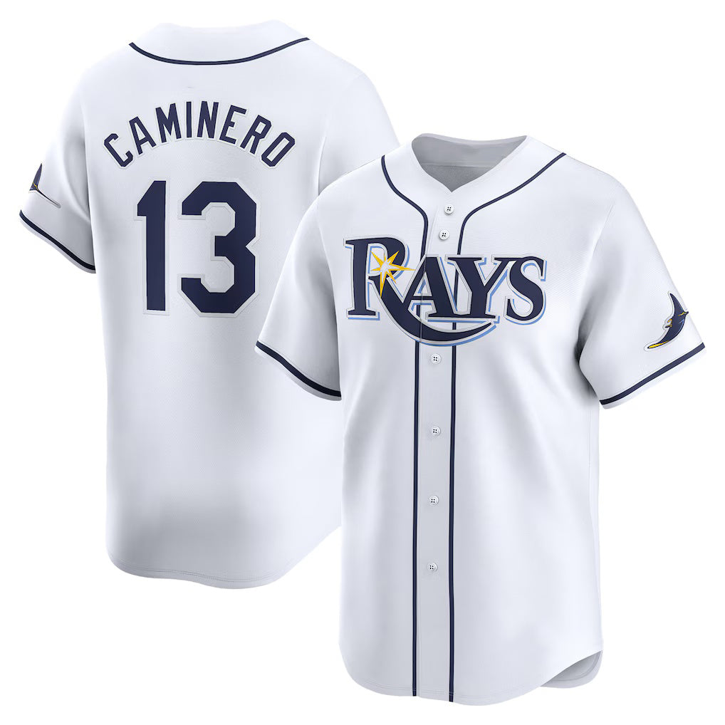 Tampa Bay Rays #13 Junior Caminero White BUTLER Home Limited Player Jersey
