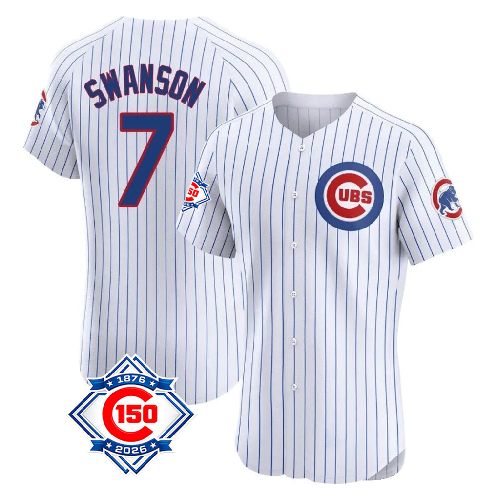 Chicago Cubs #7 Dansby Swanson Player White BUTLER 150th Anniversary Limited Elite Home Game Stitched Jerseys