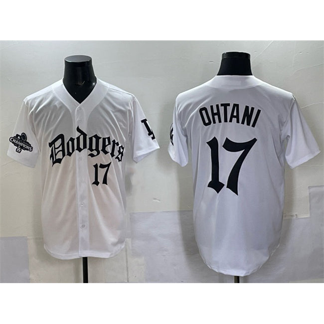 Los Angeles Dodgers #17 Shohei Ohtani White BUTLER 2025 LA Gothic Style With 2024 World Series Champions Patch Vapor Premier Limited Stitched Jersey