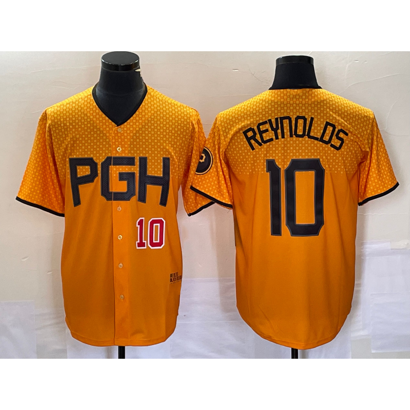 Pittsburgh Pirates #10 Bryan Reynolds Number Gold BUTLER 2023 City Connect Stitched Jersey 3