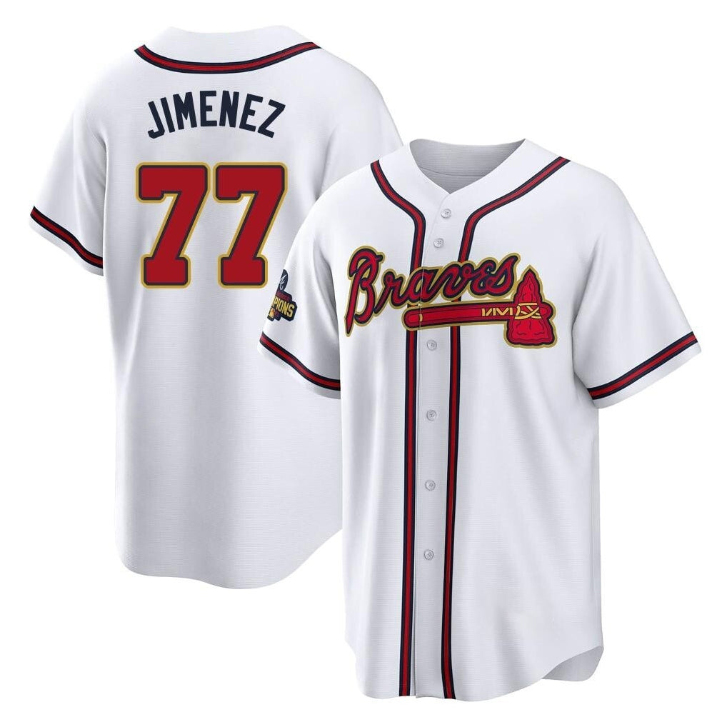 Atlanta Braves #77 Joe Jimenez Player White Gold BUTLER Home Game Stitched Jerseys