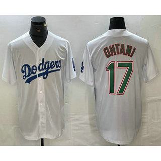 Los Angeles Dodgers #17 Shohei Ohtani White Green BUTLER Stitched Cool Base Jerseys