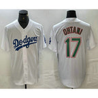 Los Angeles Dodgers #17 Shohei Ohtani White Green BUTLER Stitched Cool Base Jerseys