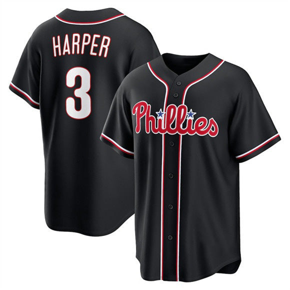 Philadelphia Phillies #3 Bryce Harper Fashion Black BUTLER Out Stitched Baseball Jersey