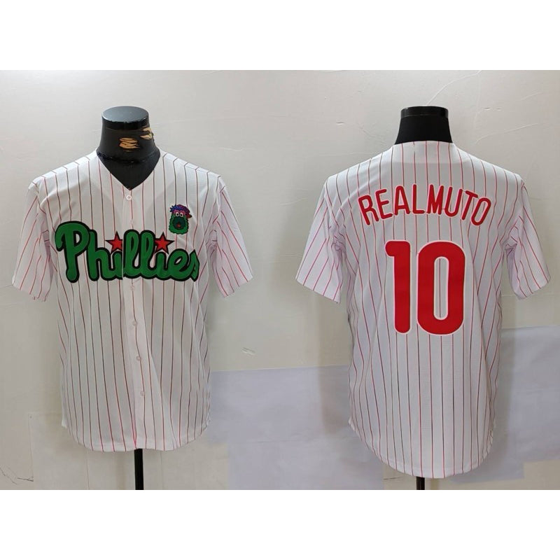 Philadelphia Phillies #10 J.T. Realmuto White Green BUTLER Cool Base Stitched Jersey 2