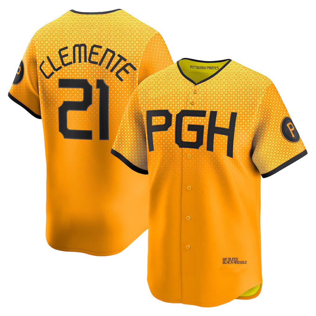 Pittsburgh Pirates #21 Roberto Clemente Gold BUTLER City Connect Limited Player Jersey