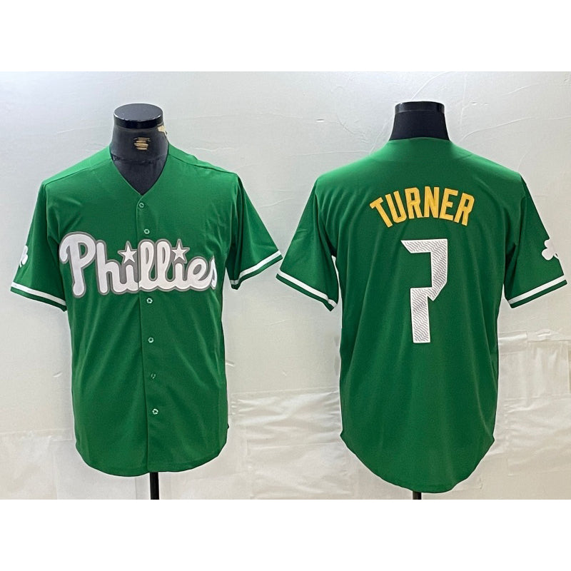 Philadelphia Phillies #7 Trea Turner Kelly Green BUTLER Cool Base Jersey