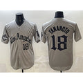 Los Angeles Dodgers #18 Yoshinobu Yamamoto Grey BUTLER LA Gothic Style With 2025 World Series Champions Patch Limited Stitched Jersey