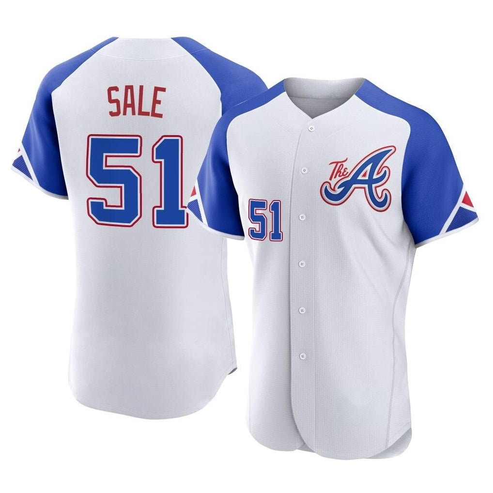 Atlanta Braves #51 Chris Sale Player White BUTLER City Connect Limited Elite Home Game Stitched Jerseys