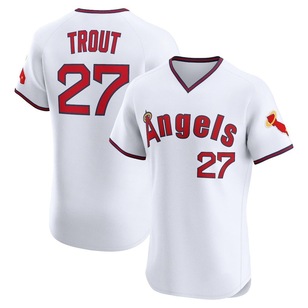 Los Angeles Angels #27 Mike Trout White BUTLER Alternate 2 Elite Jersey
