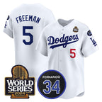 Los Angeles Dodgers #5 Freddie Freeman White BUTLER 2024 World Series With Fernando Memorial Patch Limited Stitched Jersey