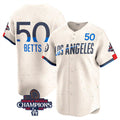 Los Angeles Dodgers #50 Mookie Betts Cream BUTLER 2024 World Series Champions City Connect Limited Stitched Jersey