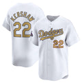 Los Angeles Dodgers #22 Clayton Kershaw White BUTLER 2025 Gold Collection Limited Stitched Jersey
